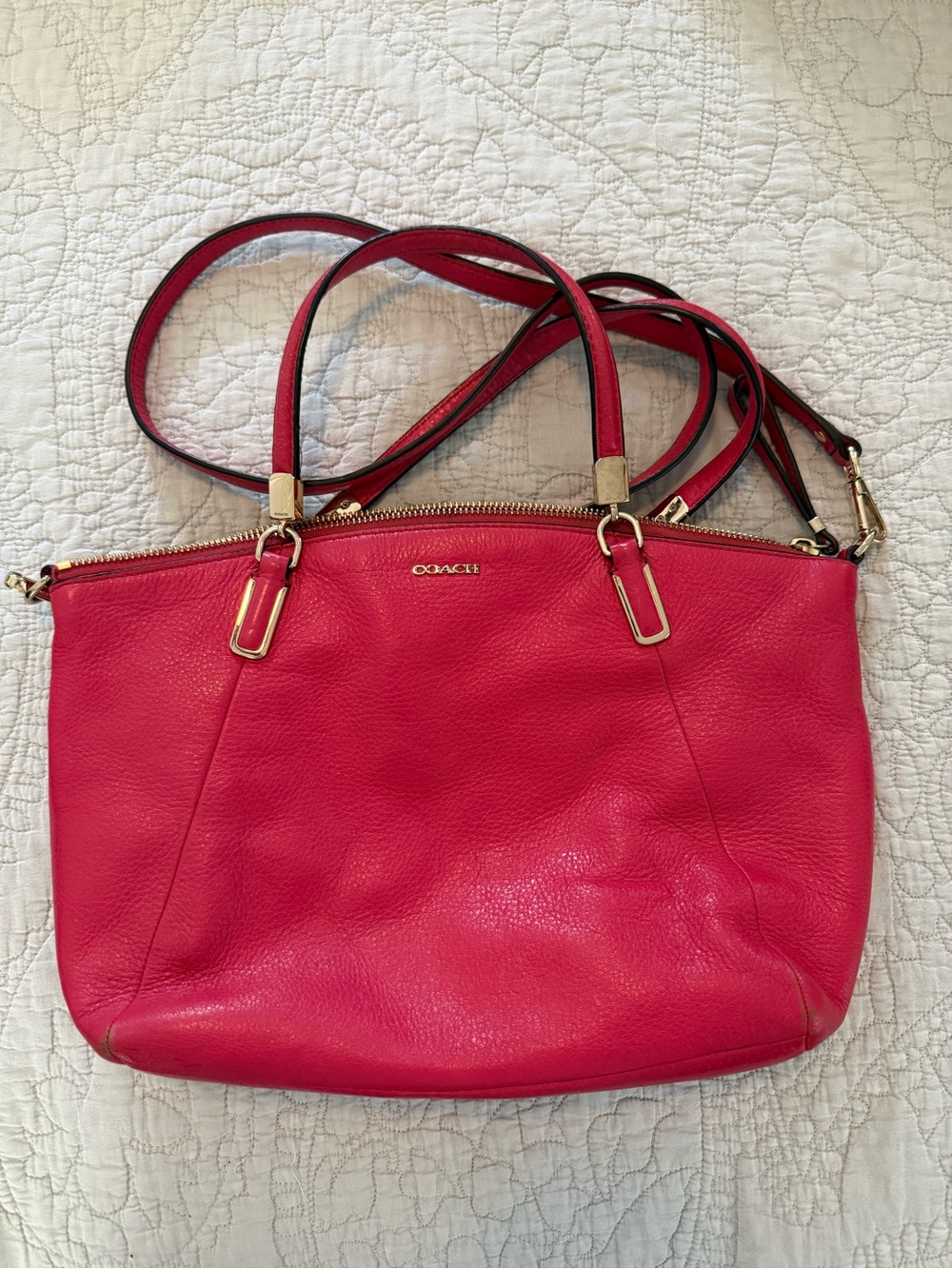 Coach Hot Pink Pebbled Leather Crossbody Tote
